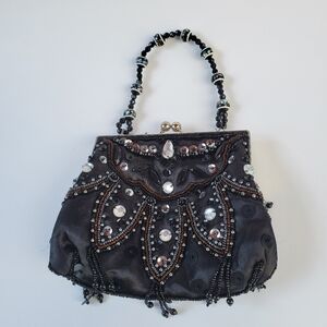 Fashion Express Beaded Jeweled Black Evening‎ Bag Party Sparkly Elegant Fun